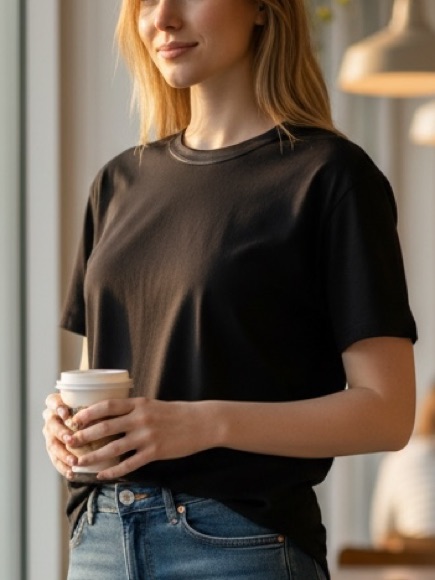 Banana Republic Luxe Touch Black Scoop Neck Satin Trim Tee Top M